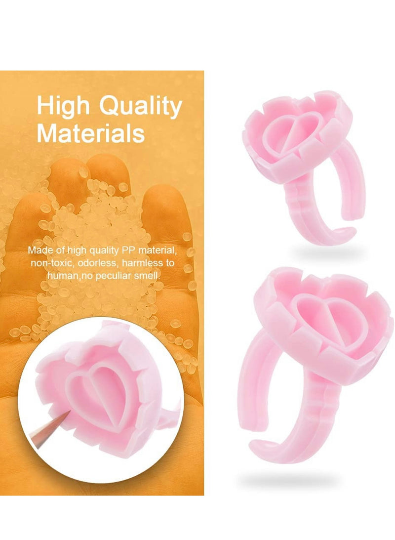 100PCS Volume Heart Glue Rings for Lashes Fan, Lash Glue Holder Ring Cups, Eyelash Glue Ring for Lash Extension Supplies, Blossom Ring Fanning Cups for Eyelashes Supplies